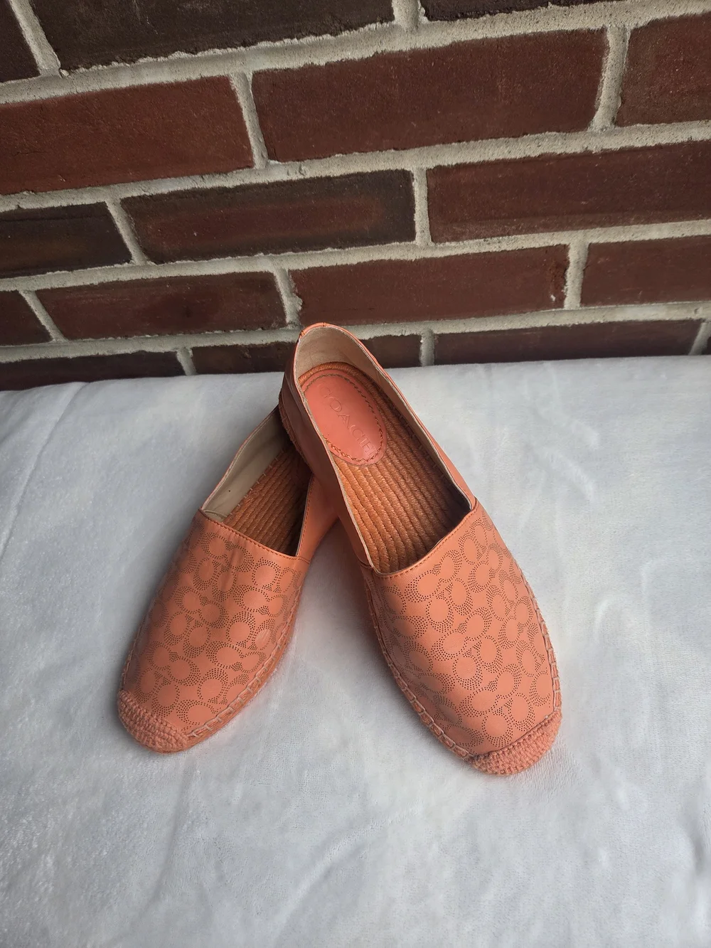 Coach Carley Tangerine Leather Signature Espadrille Flats Women’s US 8